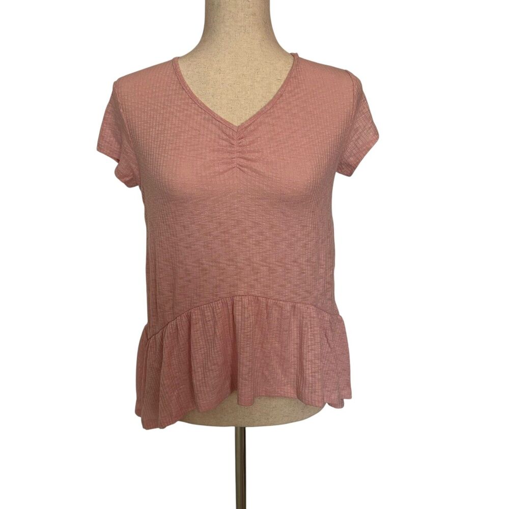 Good Luck Girl Blouse Junior Size Large Pink Peplum V-neck Top NWT